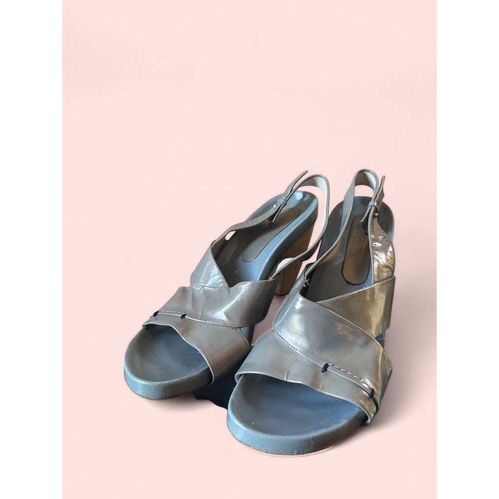 CNC Costume National Metallic Silver Slingback Wedge Sandals